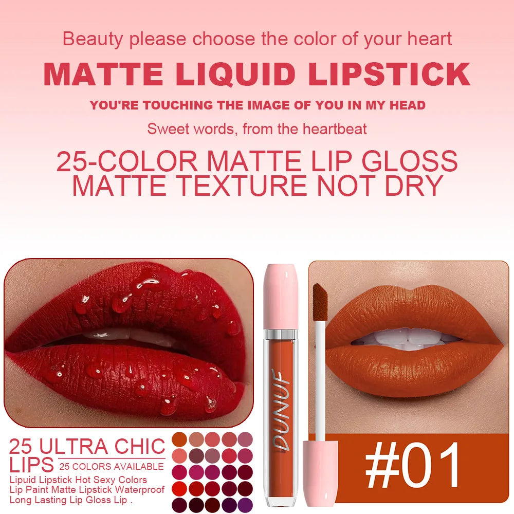 25 Color Velvet Matte Lipstick Liquid Waterproof Sexy Red Matte Lip Glaze Non-Stick Halloween Makeup Not Easy To Fade Lip Gloss