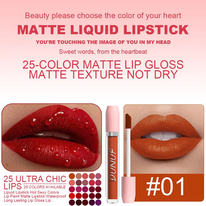 25 Color Velvet Matte Lipstick Liquid Waterproof Sexy Red Matte Lip Glaze Non-Stick Halloween Makeup Not Easy To Fade Lip Gloss