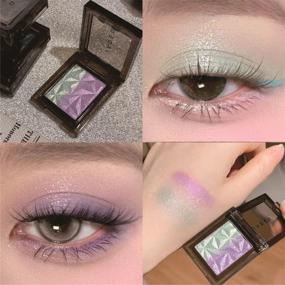 Chameleon Gradient Eyeshadow Palette Glitter Smokey Silver Blue Highlighter Metallic Pearlescent Eyes Makeup Lasting Brightening