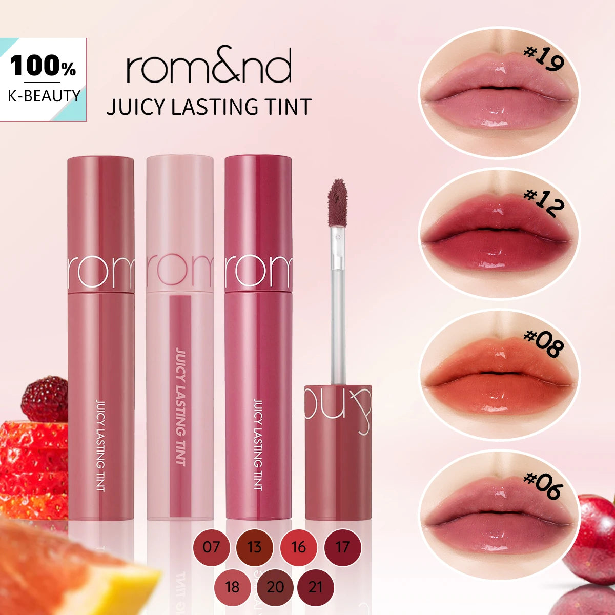 rom&nd JUICY LASTING TINT-11 Shades,Juicy Glossy Texture,Lip Glosses,Luxury Makeup,Korean Cosmetic,K-Beauty,Korean Makeup