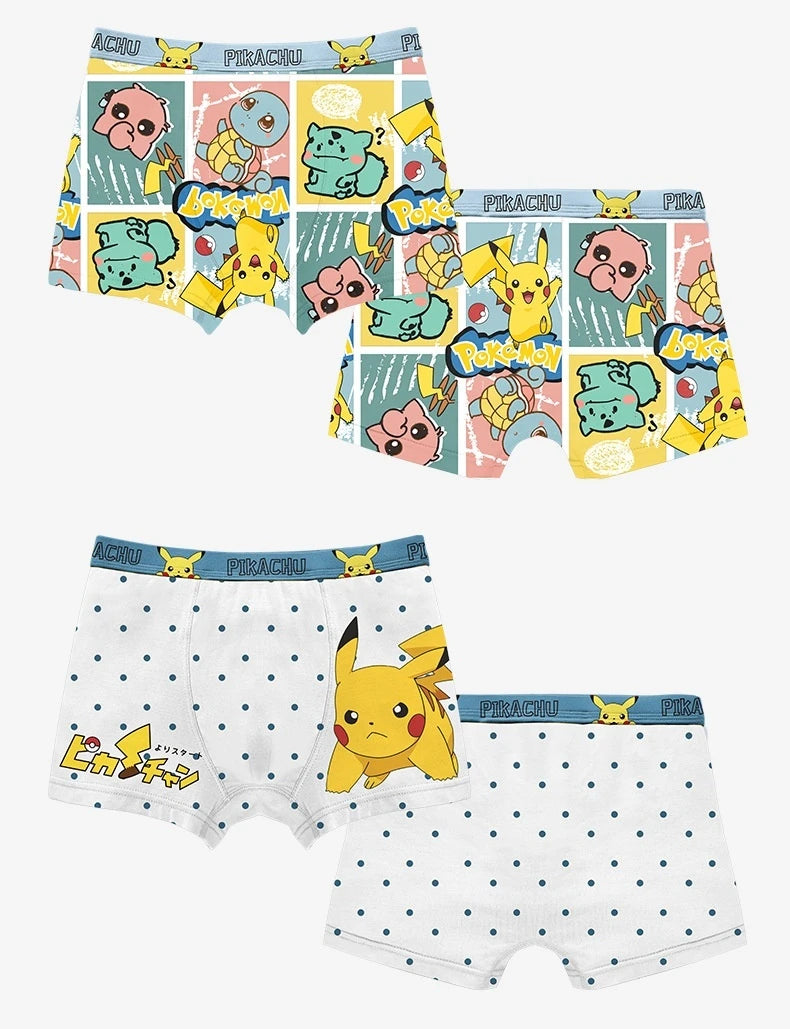 4-Piece Set Pikachu Boys' Underwear Pure Cotton Children'S Flat Corner Pants Summer Thin Spring Cartoon Cute Shorts