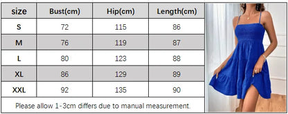 Women's Fashion Spaghetti Strap Smocked Bustier Mini Dress Blue Ruffled Tiered Swing Dress Summer Casual Vacation Beach Wear