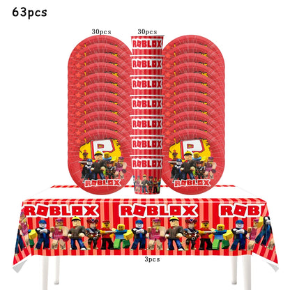 Robot Boy Happy Birthday Decoration Tableware Set Roblox Paper Tablecloth Plate Cup Cake Balloon Baby Shower Game Party Supplies