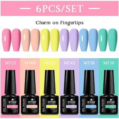 MTSSII 6Pcs/Set Colorful Gel Nail Polish Set for Nails Semi Permanent UV Gel LED Nail Art Varnish Kit for Manicure Nail Supplies