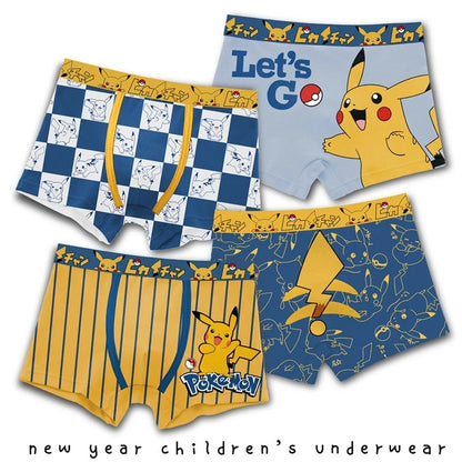 4-Piece Set Pikachu Boys' Underwear Pure Cotton Children'S Flat Corner Pants Summer Thin Spring Cartoon Cute Shorts