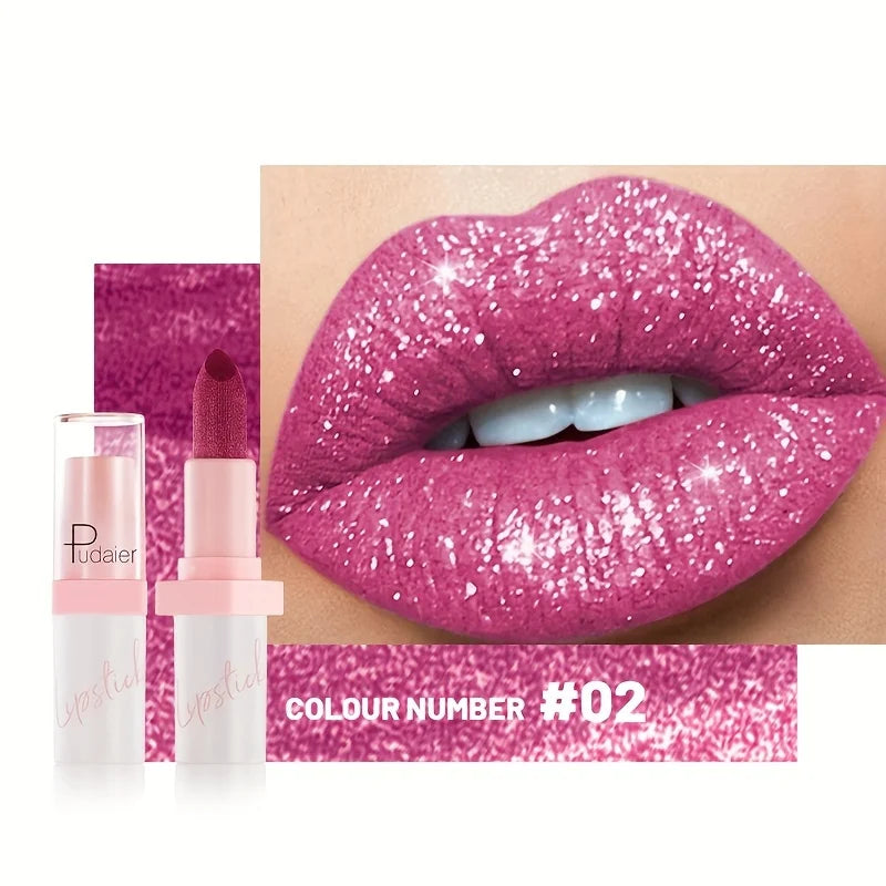 Pudaier Metallic Glitter Hybrid Lipstick: Sparkling Pearl Shimmer & Silk Texture