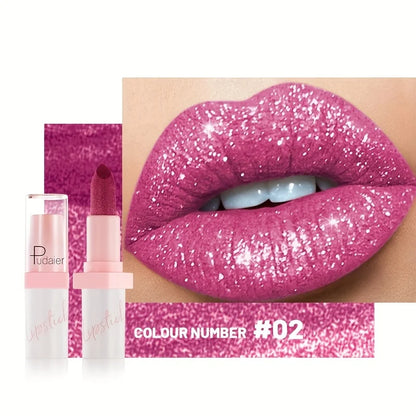 Pudaier Metallic Glitter Hybrid Lipstick: Sparkling Pearl Shimmer & Silk Texture