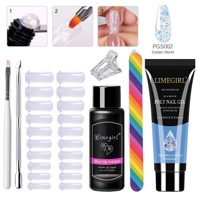 LIMEGIRL Set Poly Nail Gel for Extension Gel Set Manicure Acryl Gel Varnish Set 15ML Acrylic Liquid Nail Art Nail Kit UV Gel Kit