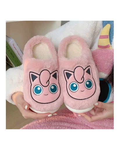 Pokemon Anime Couple Slippers Cute Pikachu Eevee Cartoon Cotton Home Shoes for Men And Women with Velvet Insulation Winter Gifts