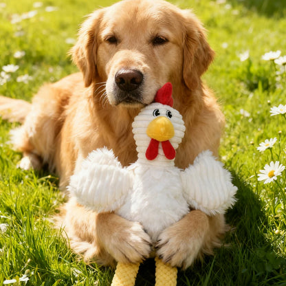 Pet Bite-Resistant Plush Interactive Toy with Sound, Cartoon Rooster Design, Suitable for Large, Medium, and Small Pets Such as Cats and Dogs, Double-Layer Fabric, Built-In Airbag