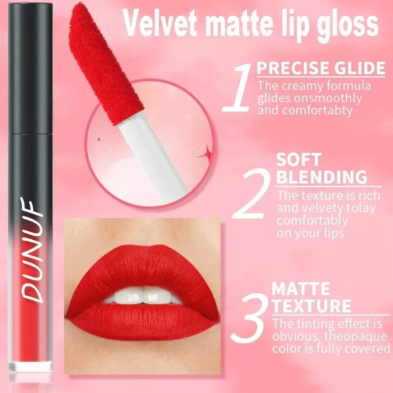 DUNUF 32 Color Matte Liquid Lipstick: Bold Pigment Non-Stick Lip Glaze