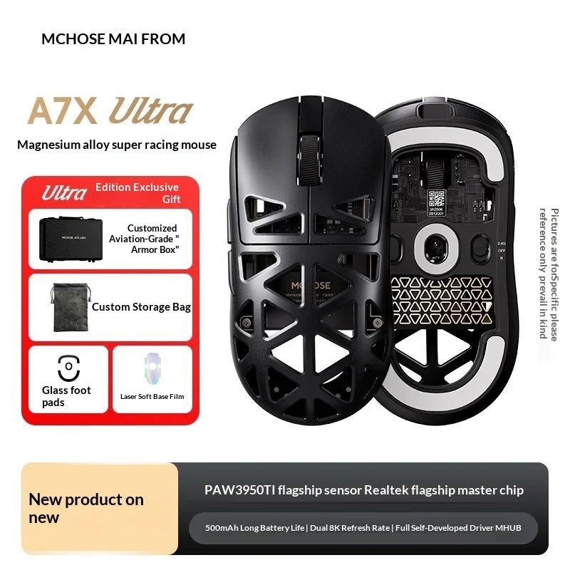 MCHOSE A7X Ultra Magnesium Alloy Wireless Mouse Game E-sports Bluetooth third mock examination PAW3950TI Lightweight