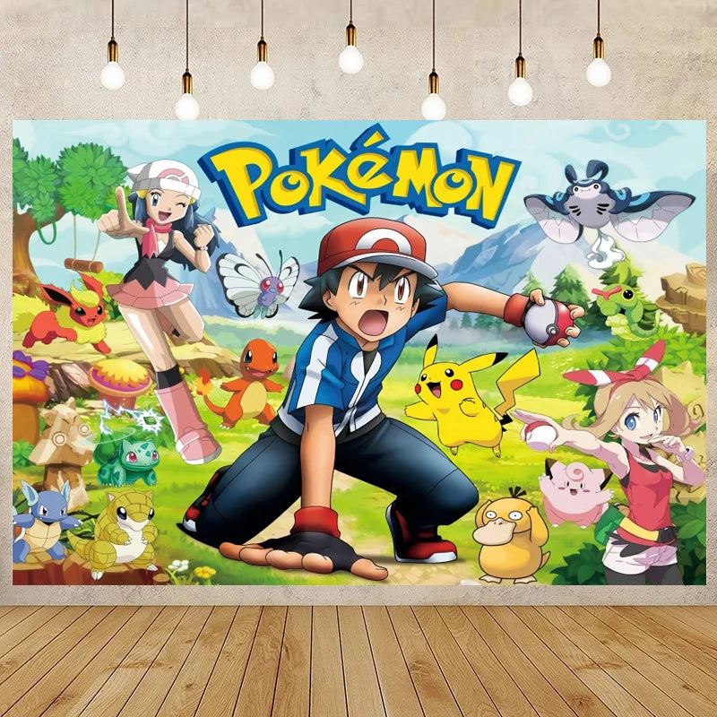 Cartoon Cute Kid Birthday Party Decorations Backdrop Pikachu Theme Photography Background Baby Shower Banner Photo Booth Props