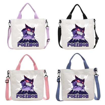 Anime Pokemon Pikachu Canvas Shoulder Bag Cute Cartoon Pattern Print Handbag Boys Girls Leisure Crossbody Bag Birthday Gift