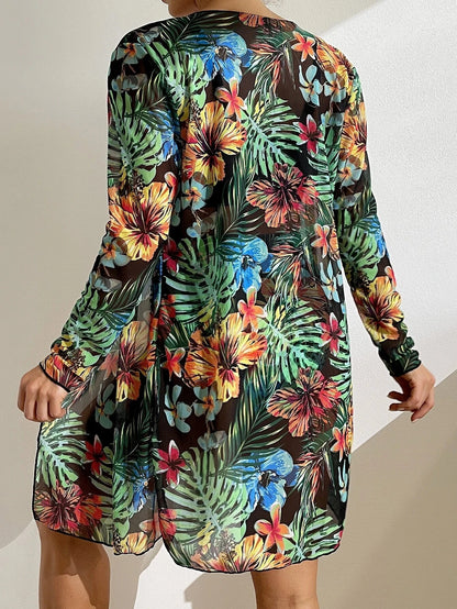 Three Pieces Bikini Set Cover Up Women 2023 New Push Up Twist Swimsuit Print Long Sleeve Swimwear Biquini Bathing Suit Summer