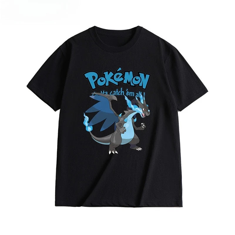 2025 Summer Poksammon Animation Brand 100% Cotton Bulbasaur Printed T-shirt for Men and Children Harajuku Casual Short Sleeve