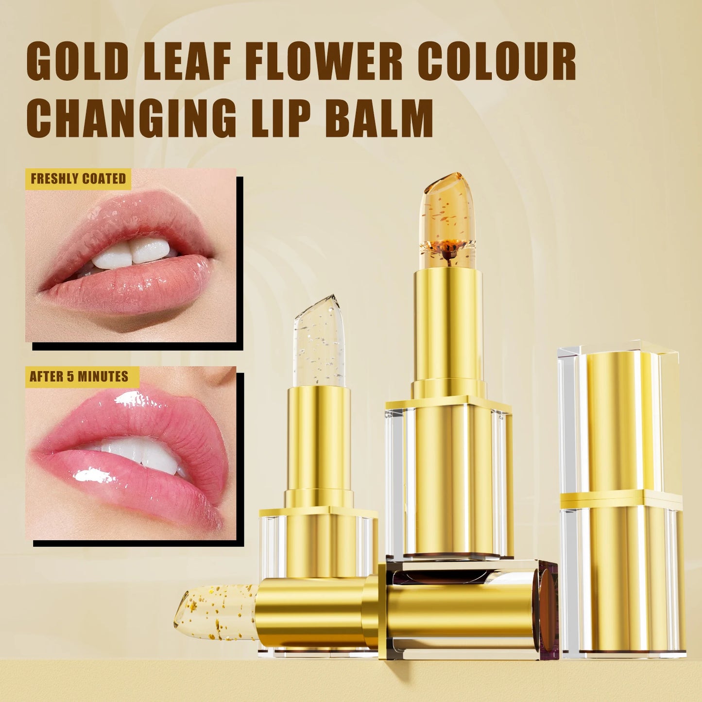 Temperature Color Changing Women Flower Lipstick Transparent Waterproof Moisturizing Crystal Jelly Pearlescent Lip Balm Cosmetic