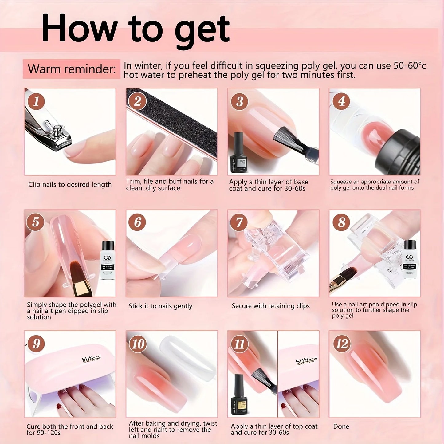 Poly Gel Nail Kit 8 Colors with Nail Lamp Extension Gel Kit Nude Clear Pink Black Glitter Complete Starter Tools for Beginner