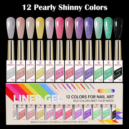 Neon Gel Nail Set Gel Pull Liner Glitter Nail Polish Kit UV/LED Fluorescent Color Gel DIY Manicure Painting Gel Nail Art Brushed