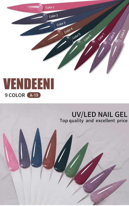 Vendeeni 9 Color/Set Furs Fluff Gel Nail Polish Semi Permanent UV LED Soak Off Gel Varnish DIY Plush Velvet Nail Art Gel Lacquer