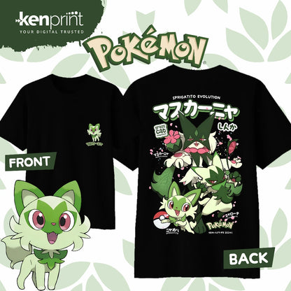 Anime Pokémon Sprigatito Evolution Cotton T-shirt Summer Men's and Women's Harajuku Clothing Fashion Casual Street T-shirt