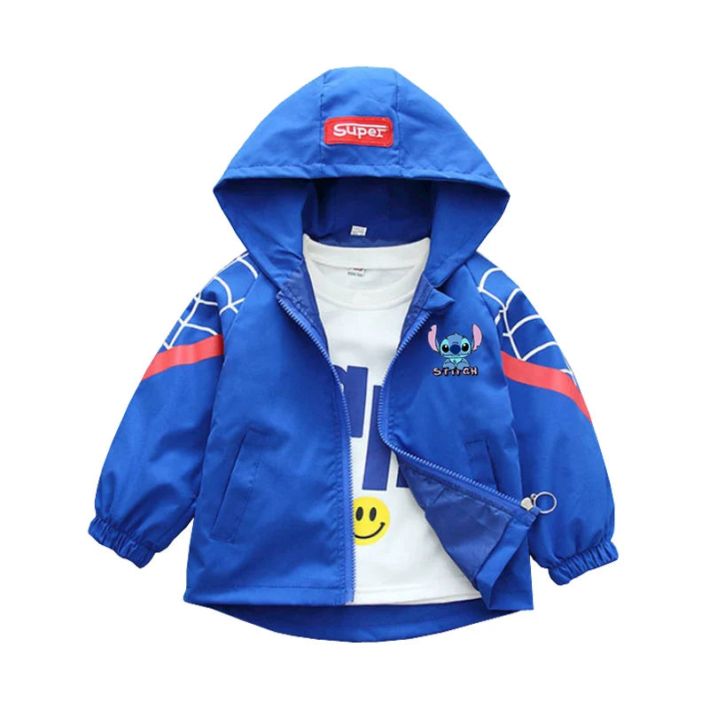 Boys Spiderman Hooded Jackets 1-10 Years Girls Spring Autumn Stitch Print Sports Coats Children Cartoon Outerwear Kids Clothes