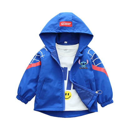 Boys Spiderman Hooded Jackets 1-10 Years Girls Spring Autumn Stitch Print Sports Coats Children Cartoon Outerwear Kids Clothes