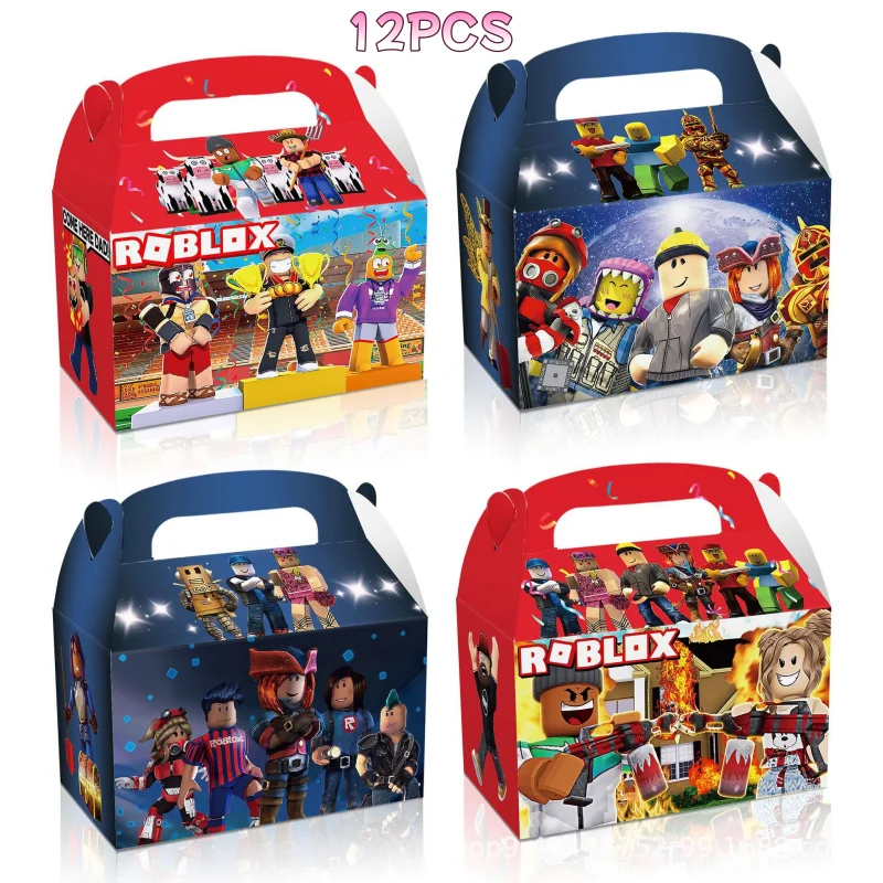 12Pcs/Set Roblox Theme Game Birthday Party Decoration Gift Boxes Anime Pattern Thanks Candy Gift Bag Kid Birthday Party Supplies