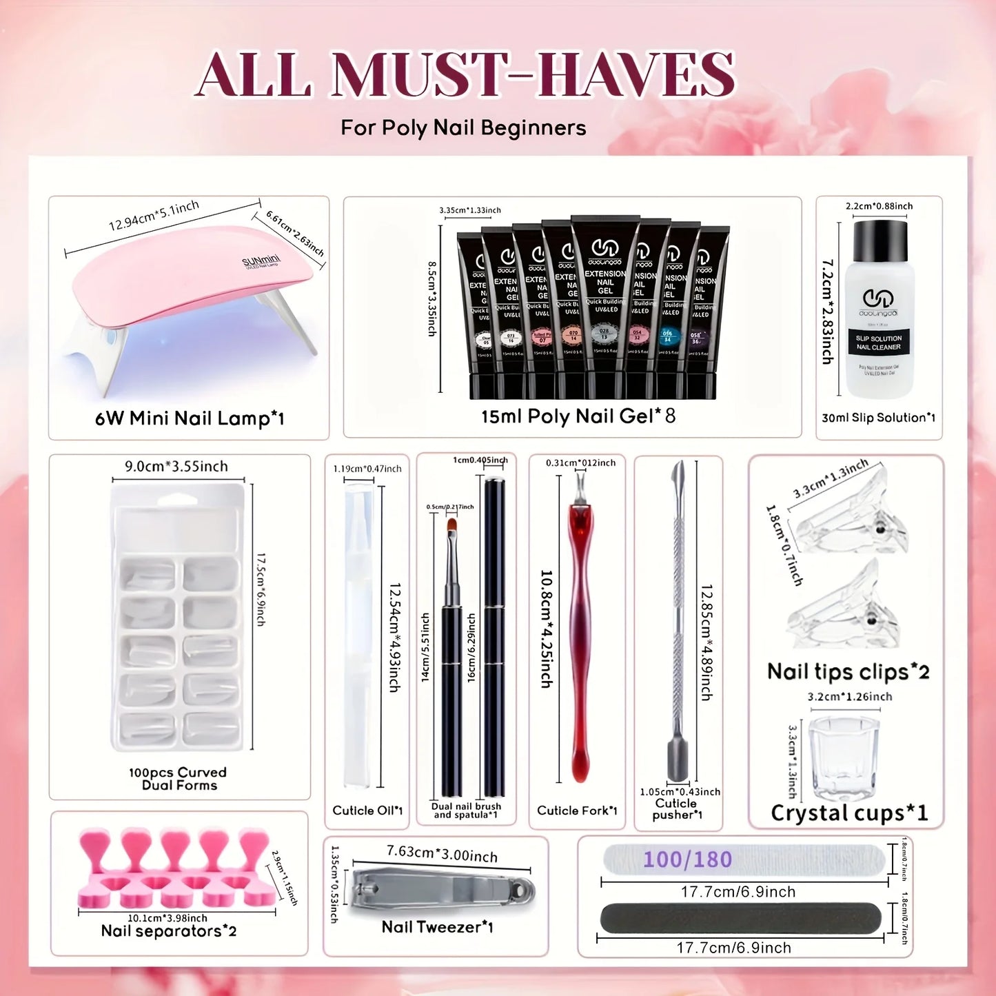 Poly Gel Nail Kit 8 Colors with Nail Lamp Extension Gel Kit Nude Clear Pink Black Glitter Complete Starter Tools for Beginner