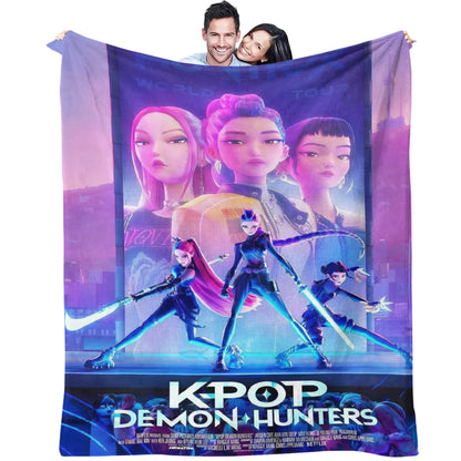 K-Pop Demon Hunter Theme Blanket, Soft Cozy Flannel Cover Blanket, Fan Gift Blanket, Multi-Purpose Blanket for Home and Leisure