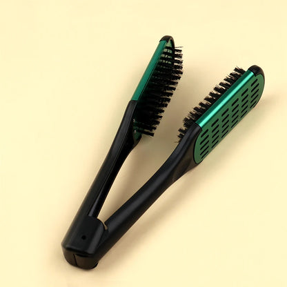 Pro Hairdressing Straightener Hairbrush Nylon Hair Straightening Double Brushes V Shape Comb Clamp Not Hurt Styling Tools DIY
