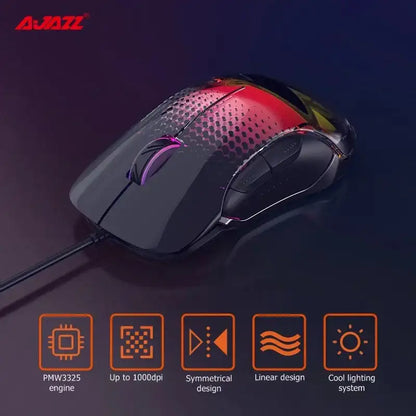 Ajazz AJ358 Wired Gaming Mouse Gift Ergonomic design universal mouse PMW3325 Engine Linear design Cool lighting system