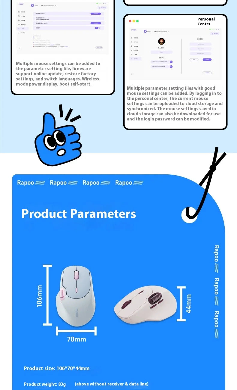 Rapoo MT560 Mouse 3mode Wireless Mice Ergonomic Hall Magnetic Induction Knob Cross Screen Custom Lightweight Gaming Pc Accessory