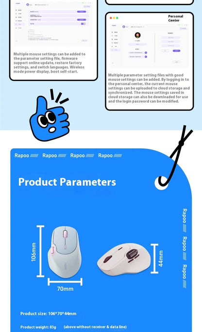 Rapoo MT560 Mouse 3mode Wireless Mice Ergonomic Hall Magnetic Induction Knob Cross Screen Custom Lightweight Gaming Pc Accessory