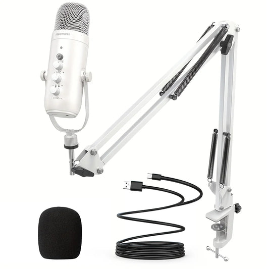 Haomuren Professional USB Streaming Podcast PC Microphone Studio Cardioid Condenser Mic Kit with Boom Arm For Recording YouTube