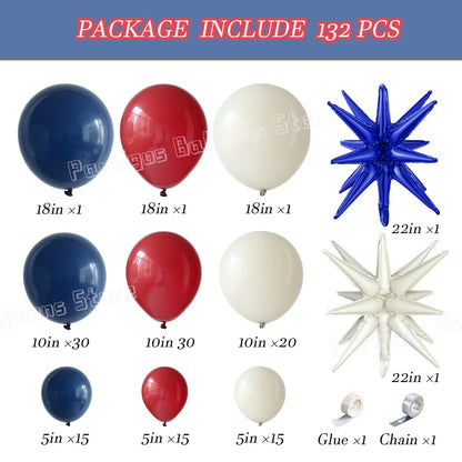 132Pcs Navy Blue Red White Balloons Garland Arch Kit Graduation Patriotic 4th Of July Independent Day Birthday Party Decorations