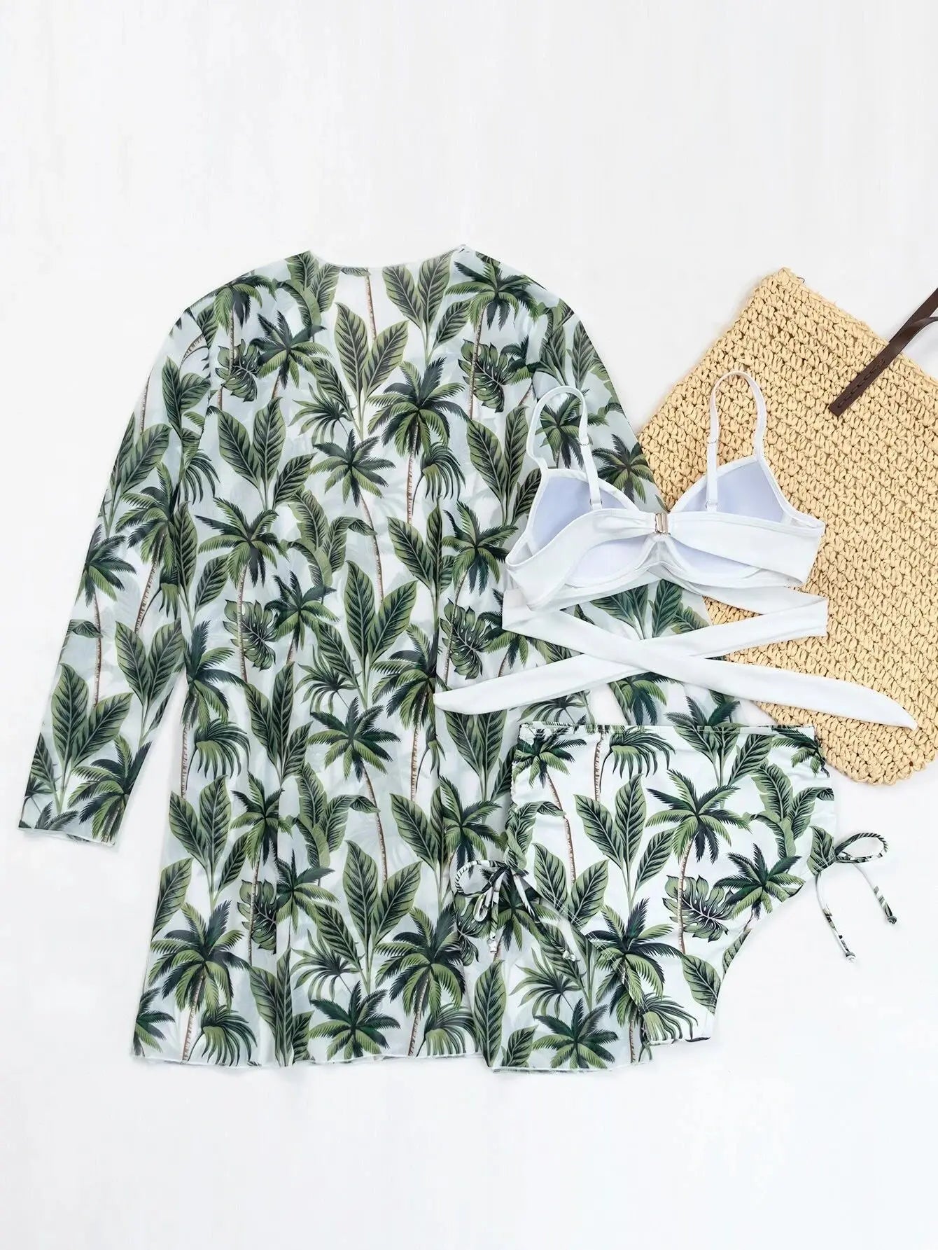 Three Pieces Bikini Set Cover Up Women 2023 New Push Up Twist Swimsuit Print Long Sleeve Swimwear Biquini Bathing Suit Summer