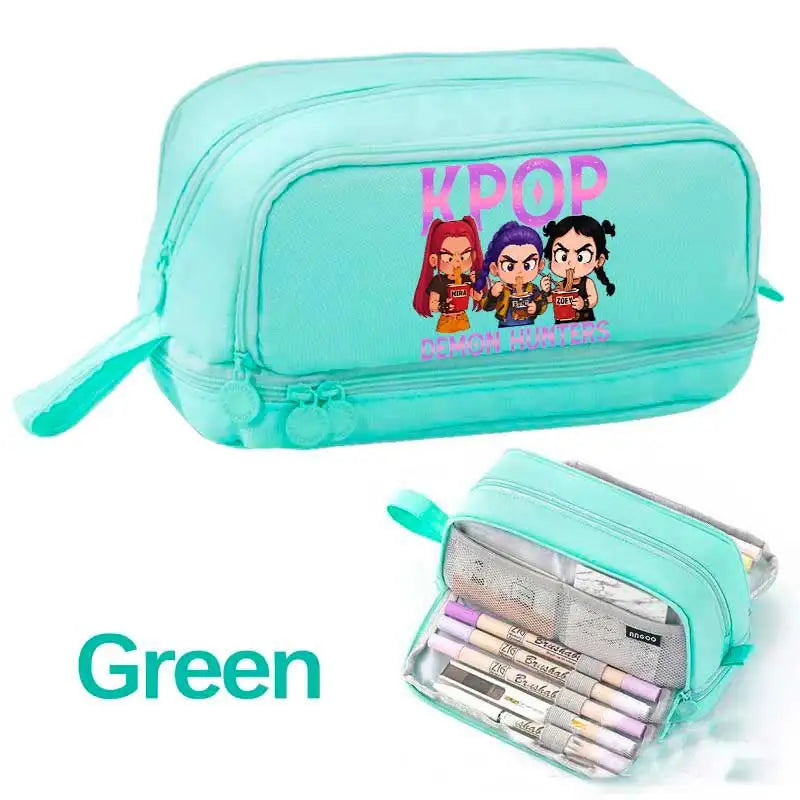 KPOP Pencil Case Student Storage Bag Stationery Large Space Storage 4 Compartment Pouch Double Side Opened