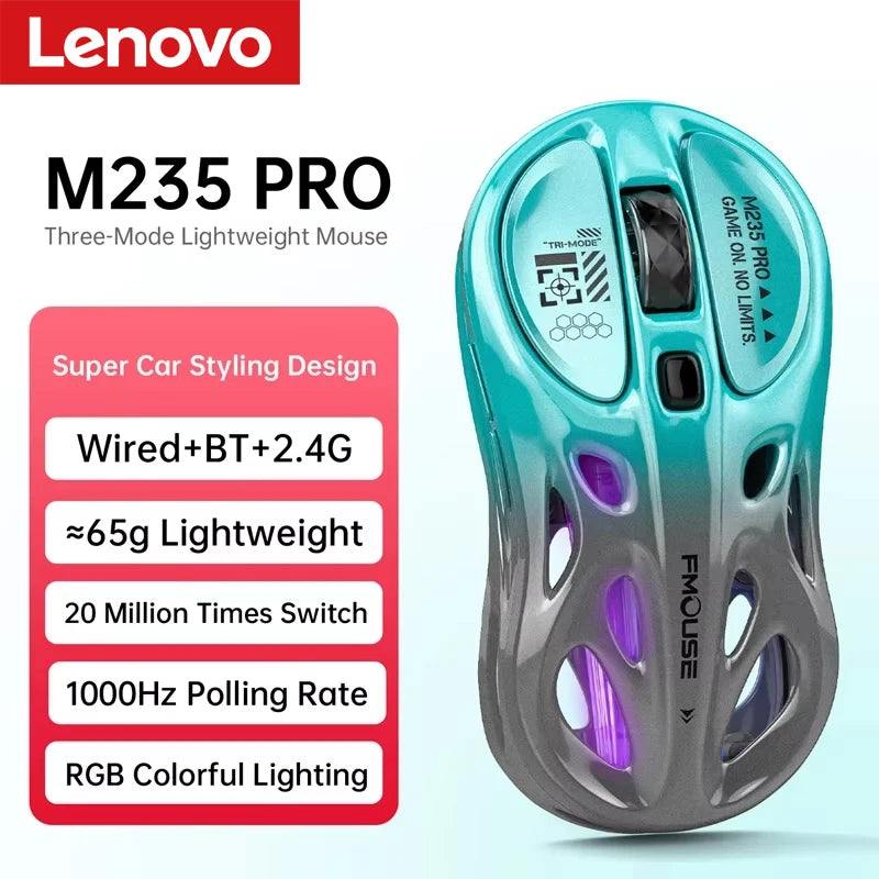 Lenovo Tri-mode Wireless Bluetooth Mouse Lightweight Computer Rgb Illuminated Gaming Mouse Portable Tablet Universal Mouse