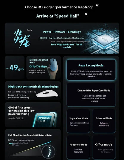 Rapoo VT0 MAX Wireless Gaming Mouse PAW3950 PAW3398 Nordic54L15 Chip Dual 8KHz 45000DPI Ergonomic FPS Gaming Mouse for PC Gamer