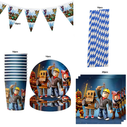 Roblox Boy Kids Set Birthday Party Decorations Tableware Tablecloth Cup Plate Napkin Bags Baby Shower Roblox Party Favor Kits
