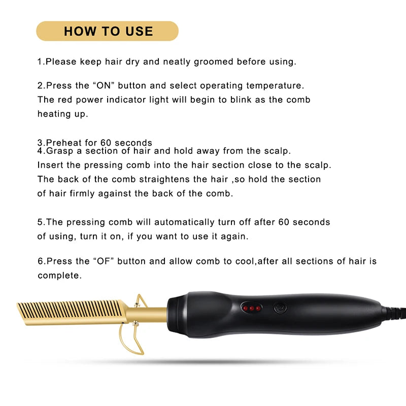 Portable hair straightening brush 2-in-1 hot comb electric hair straightening tool, hair straightening stick styling tool