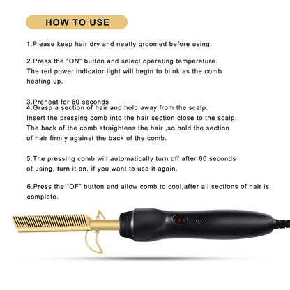 Portable hair straightening brush 2-in-1 hot comb electric hair straightening tool, hair straightening stick styling tool
