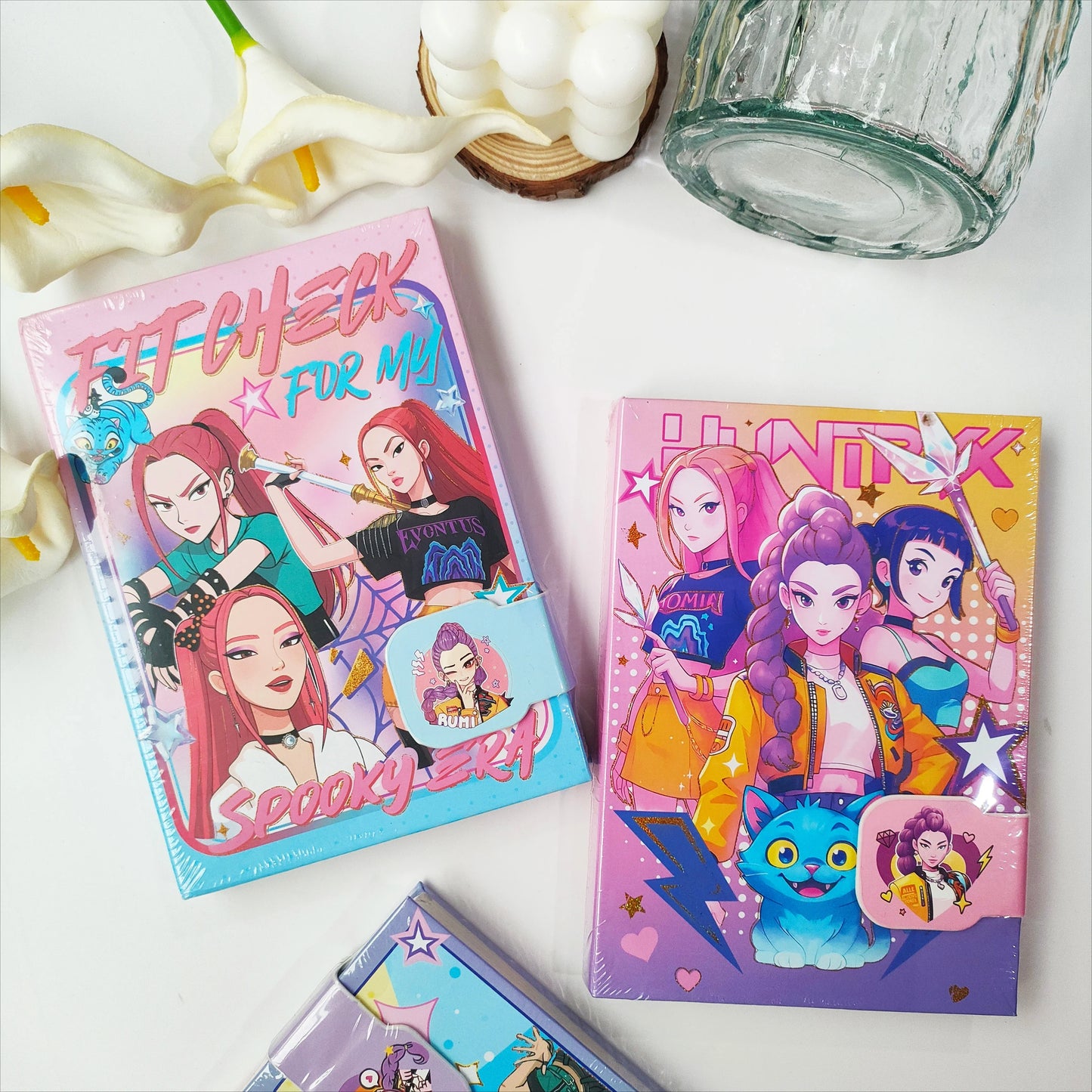 4PCS 32K Korean Style Journal Notebook, Anime Girl Group Magnetic Buckle Diary, Colorful Durable Student Stationery