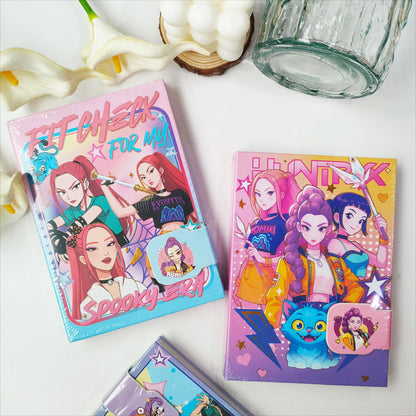 4PCS 32K Korean Style Journal Notebook, Anime Girl Group Magnetic Buckle Diary, Colorful Durable Student Stationery