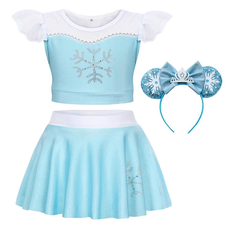 Girls Princess Swimsuit Cinderella Elsa Belle Rapunzel Cosplay Beachwear Kids Summer Fashion 2 Pcs Swimsuit Sets 2-9Yrs