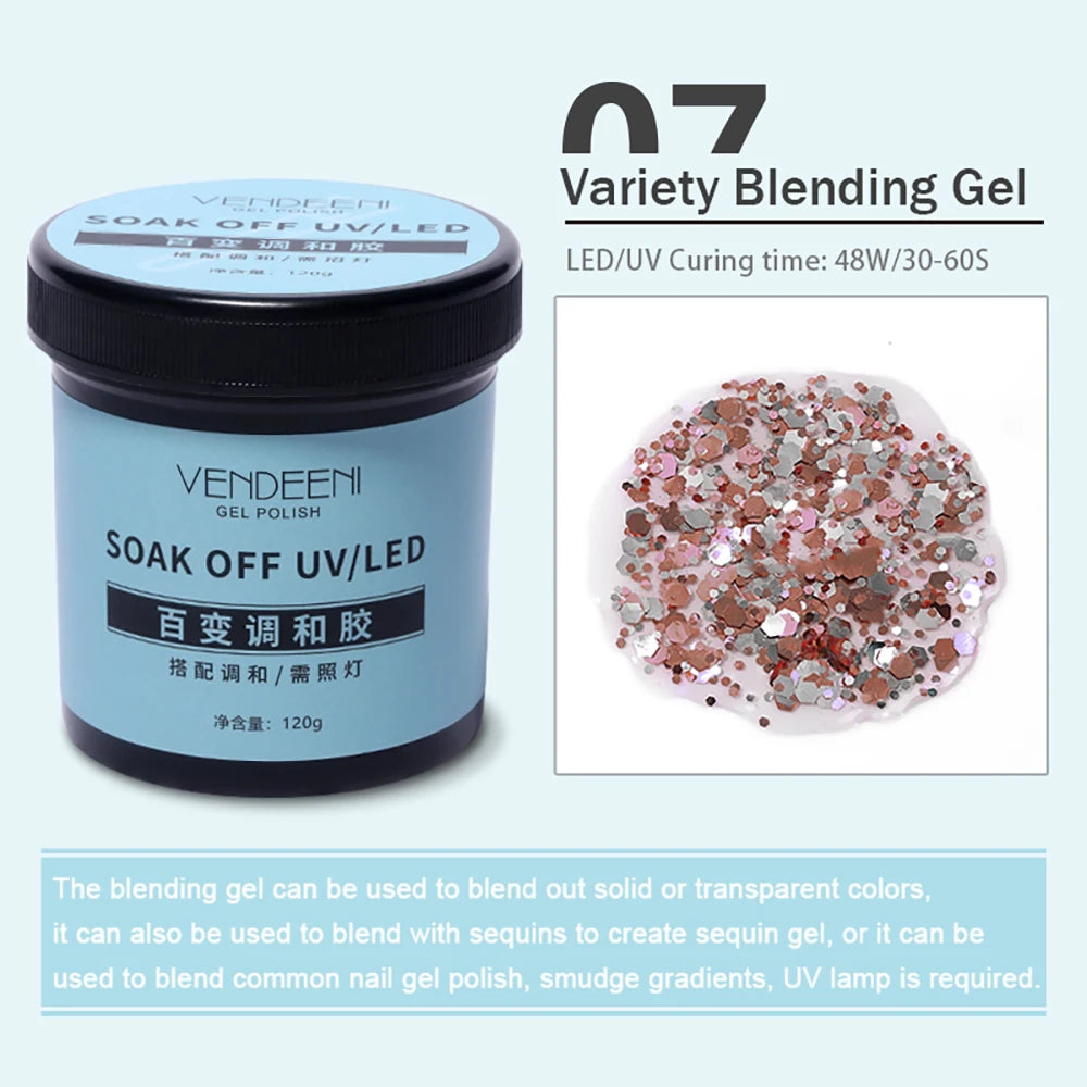 Vendeeni 120g High Capacity Nail Art Functional Gel No Wipe Top Coat Base Coat Painless Extension Gel Leveling Reinforcing Gel