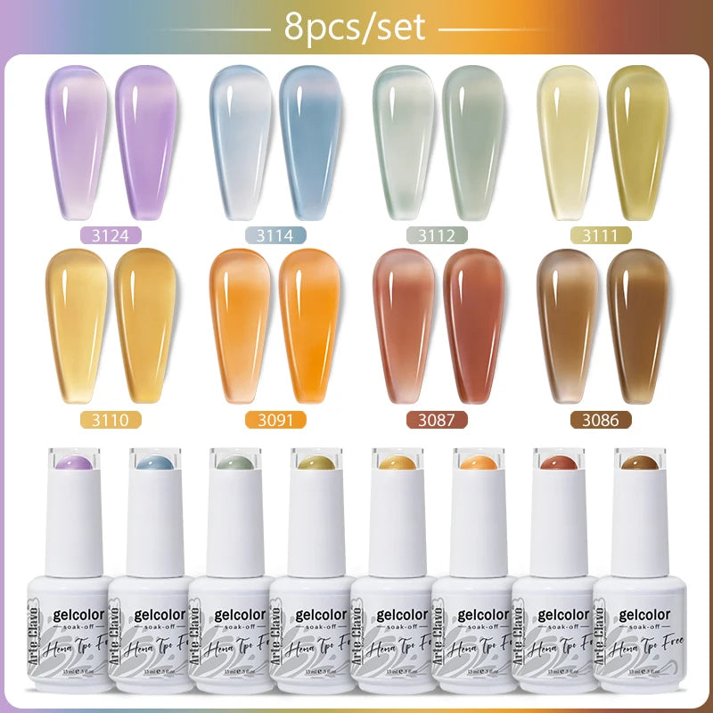 Arte Clavo 8Pcs/Set Gel Nail Polish Set 15ml Colorful Semi Permanent For Manicure Varnish Soak Off UV LED Nail Art Gel Kits
