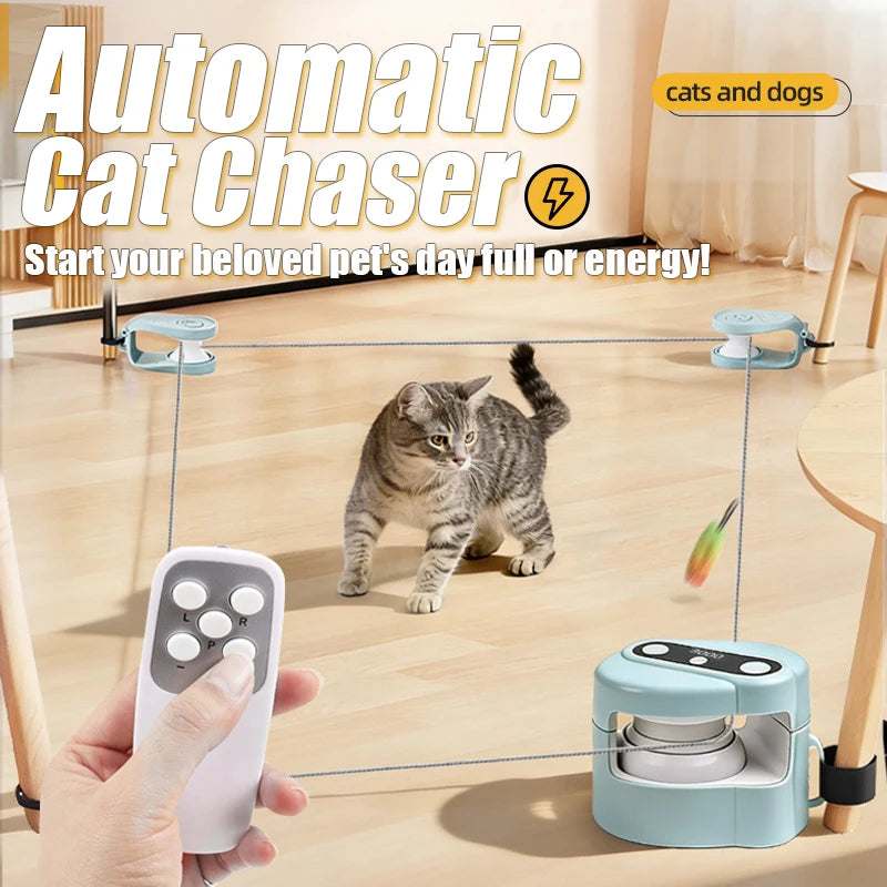 1PC Automatic Cat Chaser Toy Remote Control Adjustable Speed with Bird Sound 2 Fixing Methods Interactive Pet Teaser for Cats