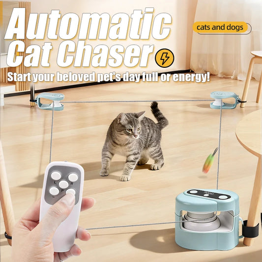 1PC Automatic Cat Chaser Toy Remote Control Adjustable Speed with Bird Sound 2 Fixing Methods Interactive Pet Teaser for Cats